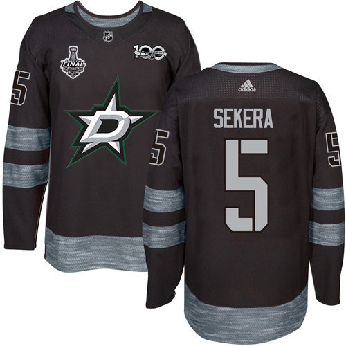 Men Adidas Dallas Stars #5 Andrej Sekera Black 1917-2017 100th Anniversary 2020 Stanley Cup Final Stitched NHL Jersey->dallas stars->NHL Jersey